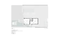 Plan of the smaller level within the outline of the site and pool, Vista House by Studio Gontijo Arquitetura