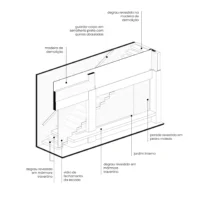 Axonometric detail of the stair with stone wall, internal garden and glass enclosure, Vista House by Studio Gontijo Arquitetura
