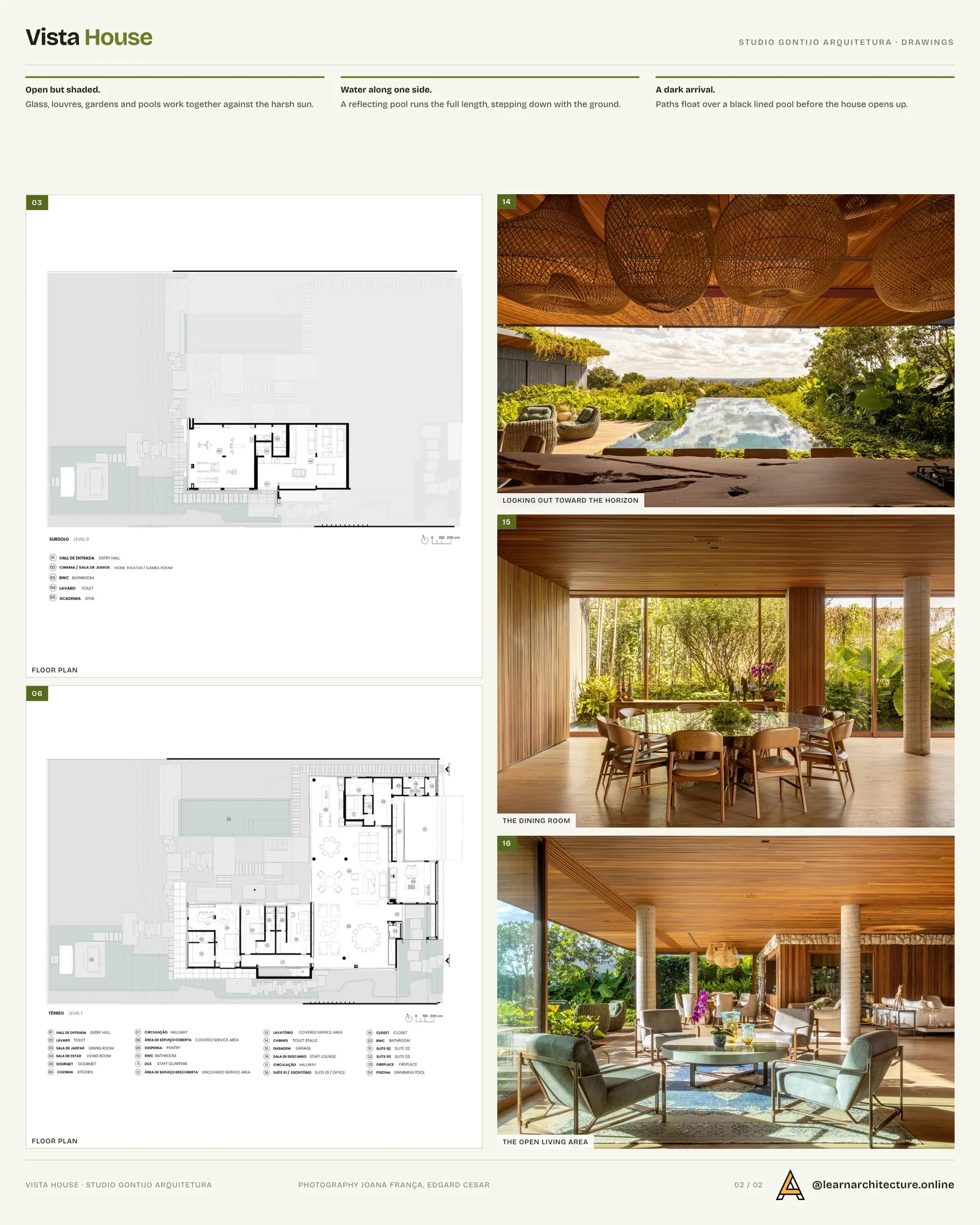 Second presentation board sheet for Vista House by Studio Gontijo Arquitetura, laying out the project drawings and images on one page
