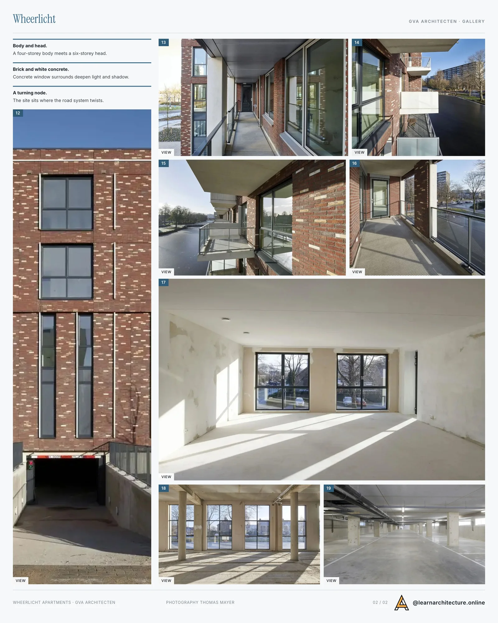 Second presentation board sheet for Wheerlicht Apartments by GVA Architecten, laying out the project drawings and images on one page