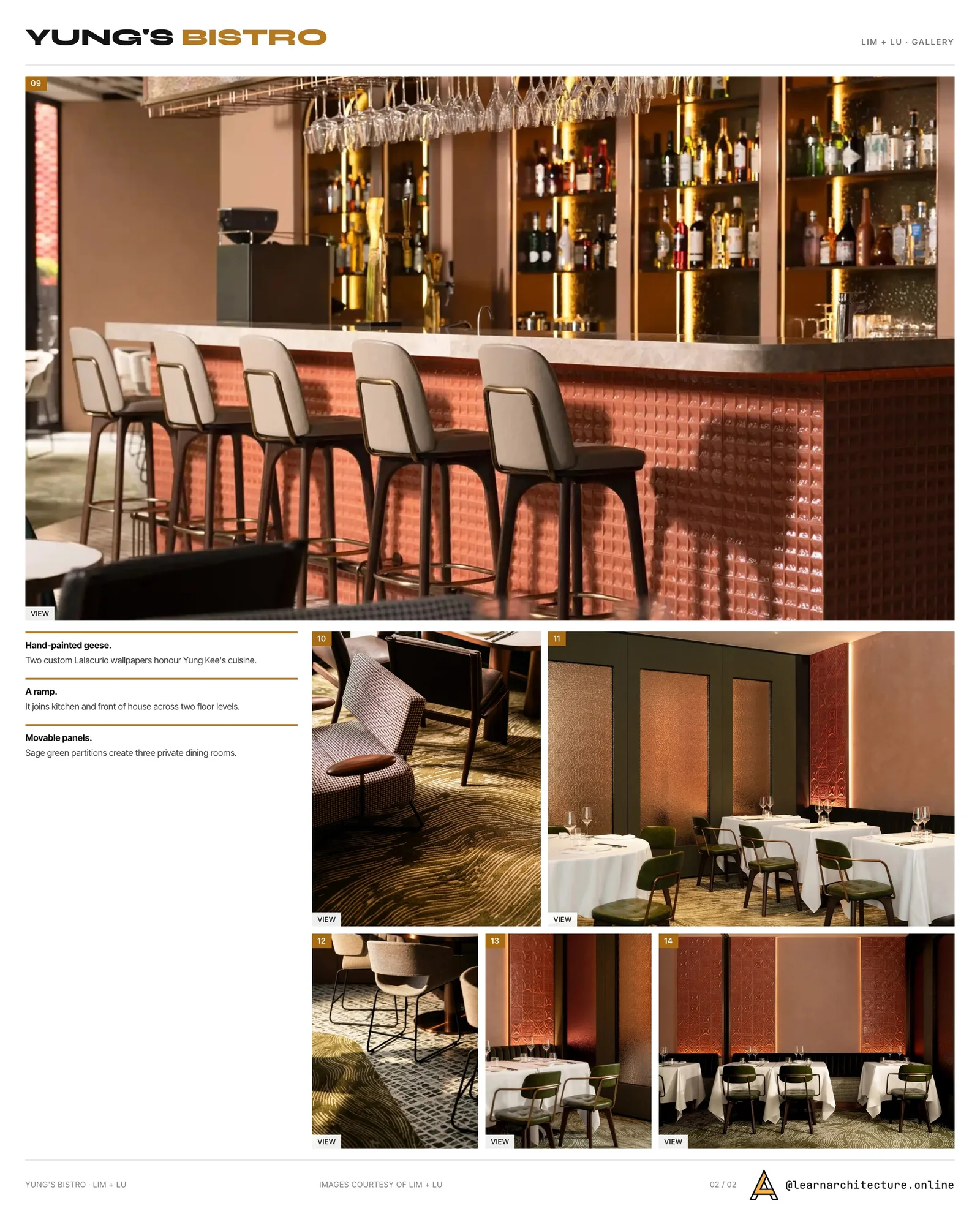 Second presentation board sheet for Yung’s Bistro Taikoo Place by Lim + Lu, laying out the project drawings and images on one page