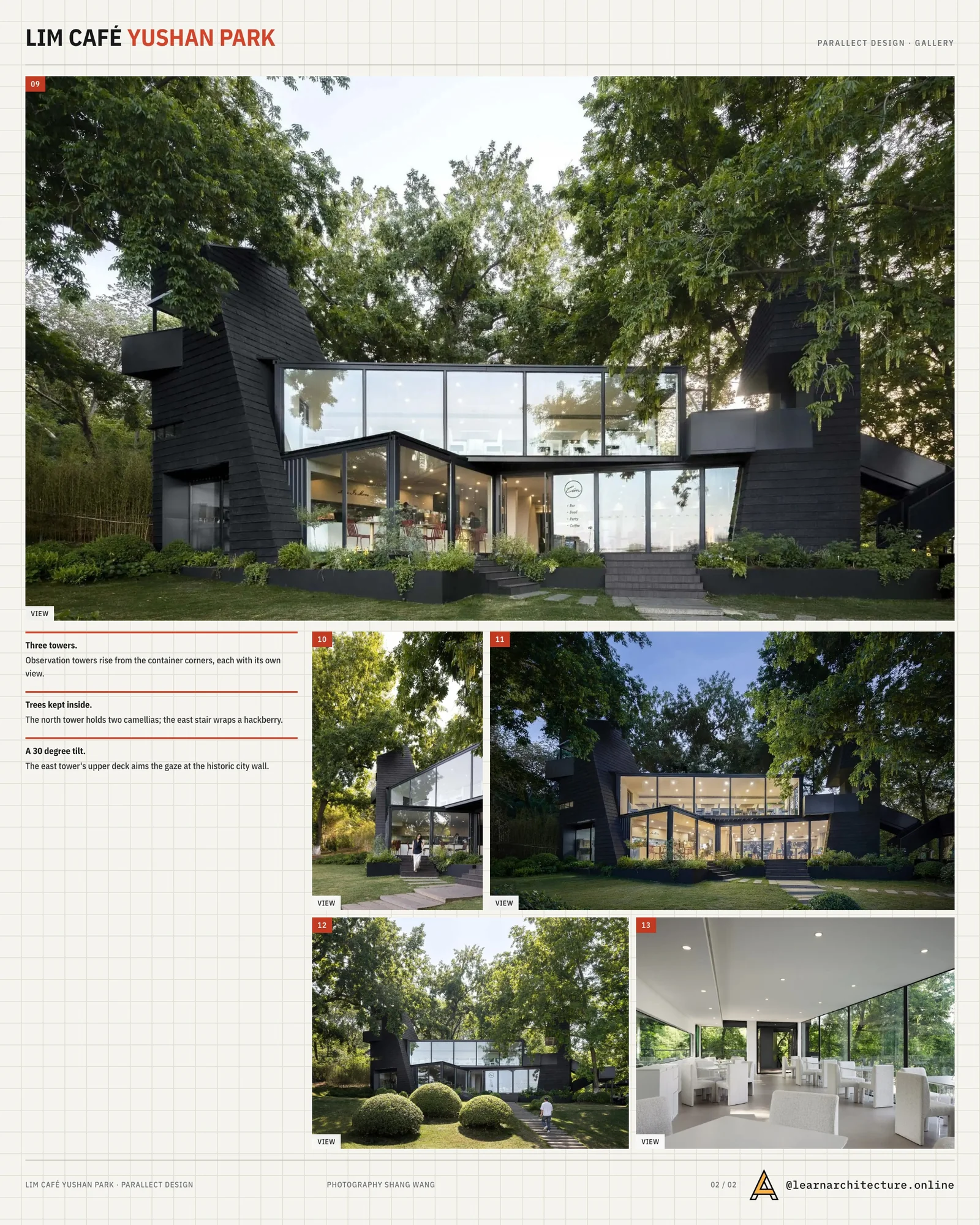 Second presentation board sheet for Yushan Park Lim Café Renovation by Parallect Design, laying out the project drawings and images on one page