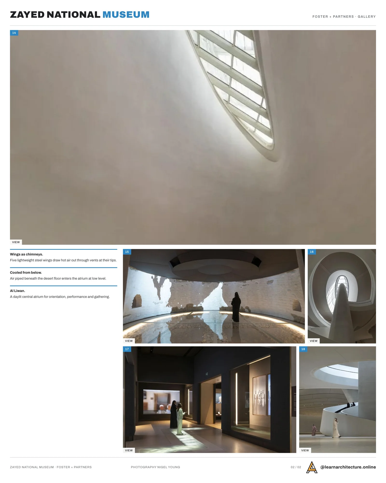 Second presentation board sheet for Zayed National Museum by Foster + Partners, laying out the project drawings and images on one page